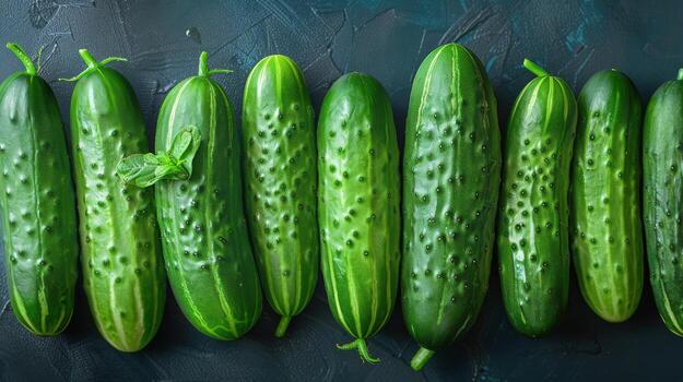 AI generated Group of Cucumbers Lined Up on Table photo