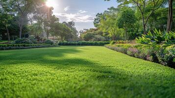 AI generated Garden With Grass, Rocks, and Trees photo