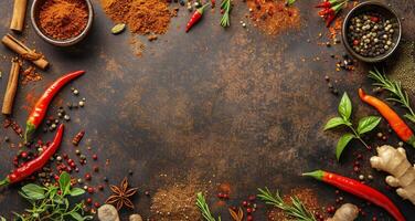 AI generated Table Laden With Bowls of Various Spices photo