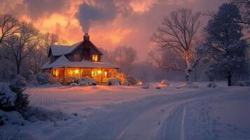 AI generated House in Snowy Field photo