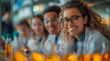 AI generated Women in Yellow Lab Coats Conducting Experiments in Laboratory photo