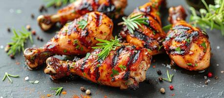 AI generated Grilled Chicken Wings With Garnishes on Slate Platter photo