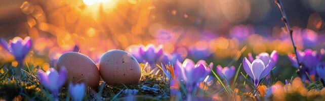 AI generated Two Eggs in Field of Flowers photo