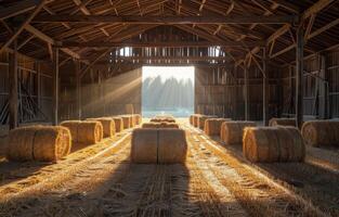 AI generated Barn With Hay Bales in Sun photo