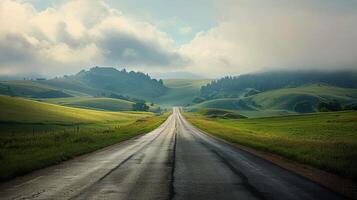 ai generado suciedad la carretera cruce lozano verde campo foto