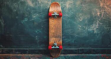 AI generated Skateboard Leaning Against Wall by Chalkboard photo