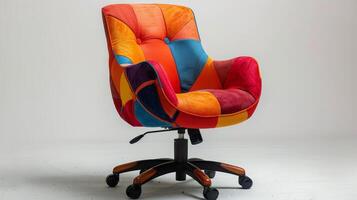 AI generated Colorful Office Chair With Wheels on White Background photo