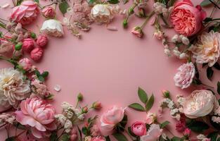 ai generado en forma de corazon rosado y blanco flor arreglo foto