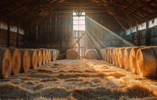 AI generated Barn With Hay Bales in Sun photo