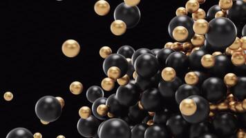 Black and gold geometric 3D balls hit each other with a magnet in a pile in the form of a ball in the air video