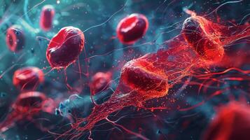 AI generated Step-by-step illustration of the blood clotting process, emphasizing platelet and fibrin mesh interaction photo