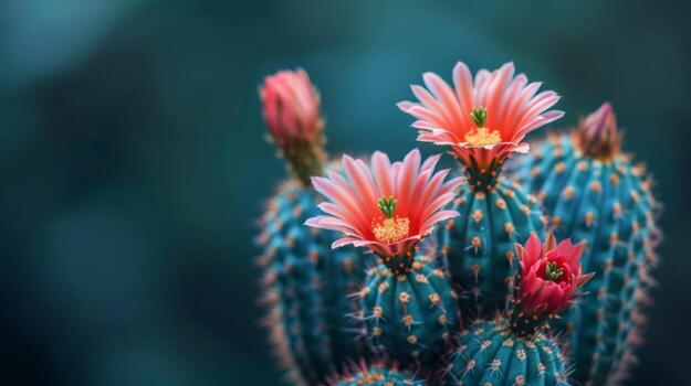 ai generado solitario cactus con vibrante flores, representando Resiliencia y belleza foto