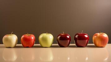 AI generated Shiny apples in a row, fresh, healthy simplicity photo