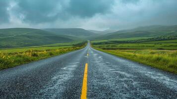 ai generado vacío la carretera con amarillo línea foto