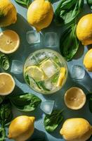 AI generated Glass of Lemonade With Lemons and Basil photo