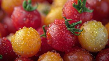 AI generated Red and Yellow Tomatoes With Water Droplets photo