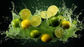 AI generated Lime green water splash against a vibrant backdrop, fresh and energetic photo