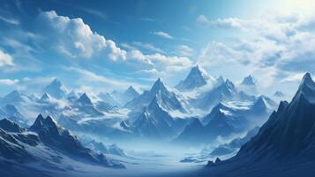 AI generated Snow-covered mountain range, winter wonderland photo