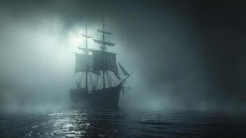 AI generated A ghostly pirate ship vanishing into the fog, legend sails photo