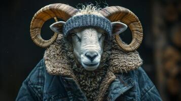 ai generado oveja lanzamiento un nuevo lana ropa línea foto