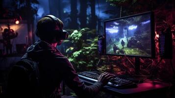 AI generated Virtual reality gaming setup with immersive equipment photo