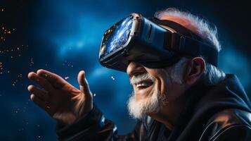 AI generated Elderly man with a VR camera, capturing memories in a new way photo