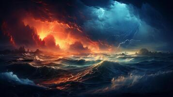 AI generated Majestic summer thunderstorm over the ocean, dramatic skies photo