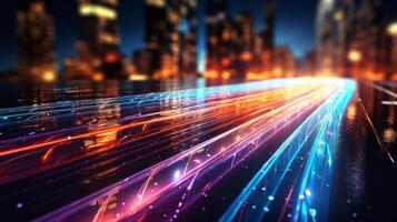 AI generated Futuristic depiction of high-speed internet connectivity with glowing fiber optic cables photo