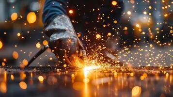 AI generated Welder performing intricate metalwork under bright sparks photo