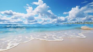 AI generated Clear sea waves gently lapping on a beach, under a bright sky photo