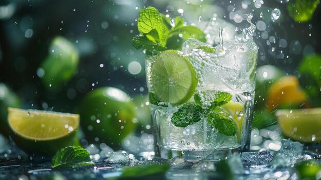AI generated A refreshing mojito cocktail with a splash of lime and mint photo