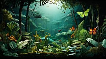 AI generated Realistic paper cut rainforest, biodiversity, lush greenery photo