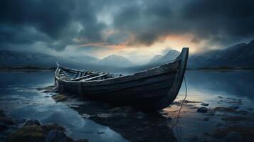 AI generated Overcast sky above a turbulent sea, metaphor for emotional stress photo