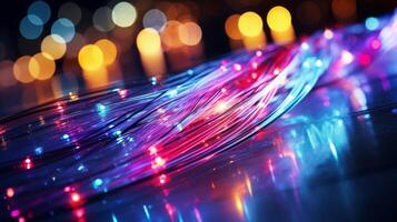 AI generated High-speed internet fiber optic cables, data transmission photo