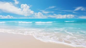 AI generated Pristine beach with clear sea waters under a vast, cloudless sky photo