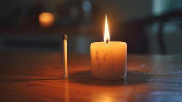 AI generated Burning match next to an unlit candle, representing potential photo