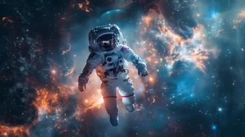 AI generated Astronaut adrift in the cosmic expanse with Earth in the distance photo