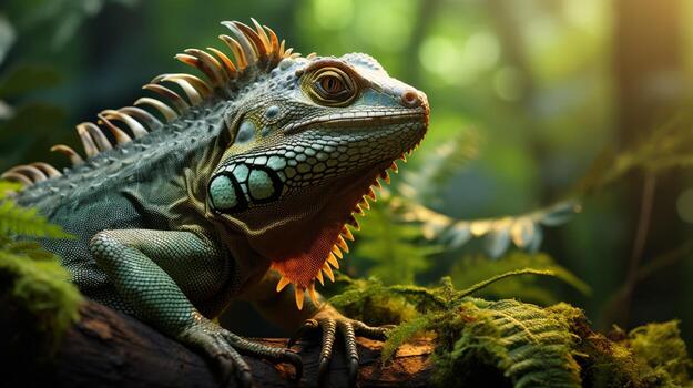 AI generated Close-up of a lizard in the forest, reptile wildlife detail photo
