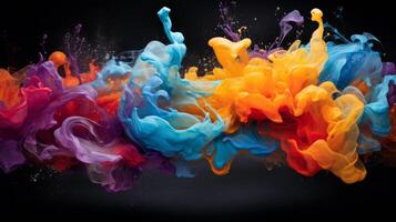 AI generated High-speed capture of multicolored water splashes, a clash of hues and shapes photo