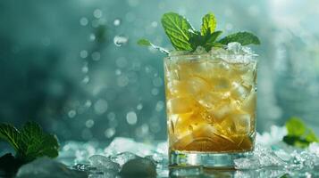 ai generado un vaso de menta julepe con Fresco menta y aplastada hielo foto