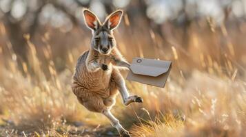 AI generated Kangaroo delivering express mail with a hop photo