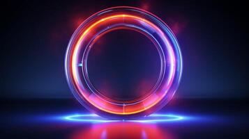 AI generated Glowing neon circles, futuristic, clean design photo