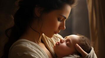 AI generated Tender moment between a mother and her newborn, pure love and connection photo