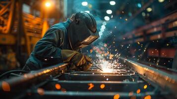 AI generated Metal fabricator welding a custom steel structure photo