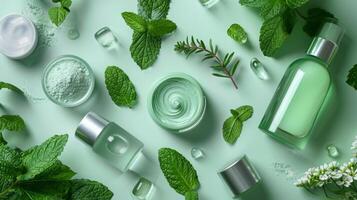 AI generated Mint and refreshed skin, showing the cooling and revitalizing effect of mint skincare photo