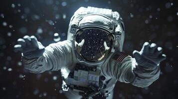ai generado de astronauta casco y espacio guantes flotante en cero gravedad foto
