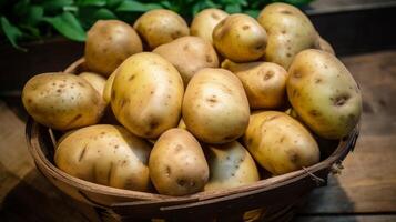 AI generated Woven basket filled with diverse, colorful potatoes photo