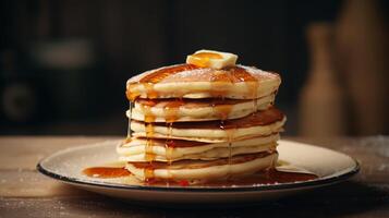 ai generado satisfacer tu desayuno tardío antojos con un apilar de mini panqueques foto