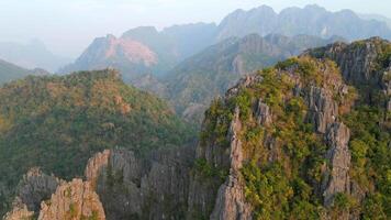 Aerial view of impressive tropical mountains in Vang Vieng, Laos. video