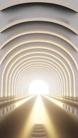 4k Footage vertical. Empty white tunnel corridor. Abstract interior curved geometric structure design video